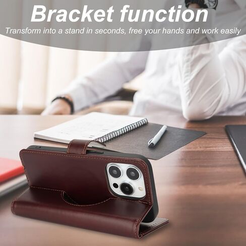 ZOUZT for iPhone 14 Pro 6.1" Genuine Leather Wallet Case with Card Holder, for MagSafe Magnetic Wireless Charging, Flip Folio Book Kickstand Shockproof Cover Women Men for iPhone 14 Pro - Litchi Black in Saudi Arabia