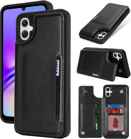 iCoverCase Compatible with Samsung Galaxy A05 Case with Card Holder, A05 Wallet Case for Women Men [RFID Blocking] PU Leather Protective Phone Case for A05 (Black) in Saudi Arabia