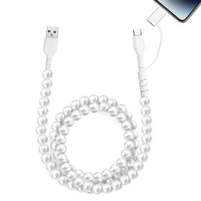Aolcev USB C Cable 66W 2 in 1 Multi USB to USB C Fast Charging Cable 3.3FT Cute Beaded Phone Charger Pearl USB Type C Charger Cord for iPhone 16 Pro 15 14 13 Pro Max Galaxy S24 S23 Ultra iPad White