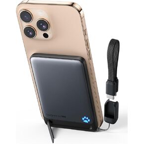 INIU Portable Charger, Ultra Slim Qi2 10000mAh 30W Magnetic Power Bank, Metal USB C in&Out Wireless Battery Pack with Foldable Stand, Phone Charger, Only for iPhone 16/15/14/13/12 Series