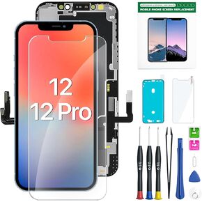 for iPhone 12/12 Pro Screen Replacement Kit, 6.1" LCD Display Full HD Digitizer Touch Screen, Easy Installation with Repair Tools & Tempered Screen Protector, Compatible with iPhone 12/12 Pro