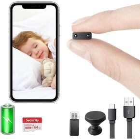 【Free 64G】 Smallest Wireless WiFi Spy Camera with Battery,Concealed Mini Cam for HD4K Video Recording Live Feed with Night Vision,Motion Detection, Remote Viewing for Security with iOS Android APP