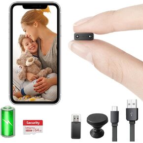 【Free 64G】Smallest Wireless WiFi Battery Camera,Concealed Spy Portable Security Camera with HD1080P Video Recording Live Feed,Baby Monitor,Upgrade Night Vision,Motion Detection,Remote Viewing APP