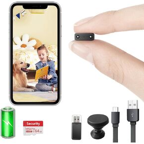 【Free 64G】Smallest Wireless WiFi Camera With Battery,Concealed Portable Security Camera with HD1080P Video Recording Live Feed,Baby Monitor,Upgrade Night Vision,Motion Detection,Remote Viewing APP