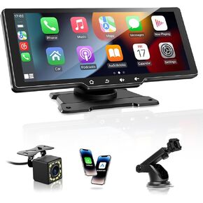 Carplay Screen for Car,10.26" Portable Car Stereo with Wireless Carplay, Android Auto,1080p Backup Camera,Mirror Link,GPS,AUX,Googel/Siri for All Vehicles (10.26" HD Touchscreen)
