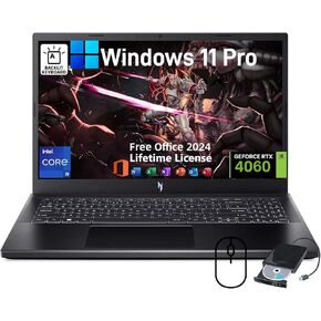 acer Nitro V 15 Gaming Laptop, with 2024 Office Lifetime License, Intel 14-Core i9-13900H, RTX 4060, 15.6" FHD Display, 32 GB DDR5, 1 TB SSD, Backlit KB, Windows 11 Pro, with External DVD Drive