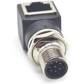 M12 8Pin Male to RJ45 Connector, A Code Right Angle Adapter M12 8 Pins Male to RJ45 Female Socket Waterproof Industrial Circular Connector