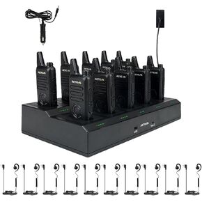 Retevis RT22S Walkie Talkies(10 Pack) with Swivel Walkie Talkie Headset (10 Pack), Handheld 2 Way Radio Rechargeable, Charging Progress Visible for Business School