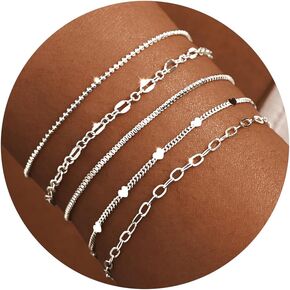 Silver Bracelets for Women，Small Thin Bracelet Pack for Women Gift
