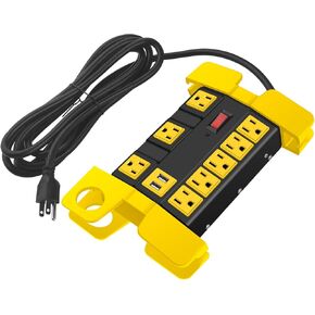 Heavy Duty Power Strip with USB, Workshop 8 Outlet Surge Protector 2700 Joules, Green Industrial Metal 15Amp Power Strip, 6 FT Extension Cord and Wide Spaced.