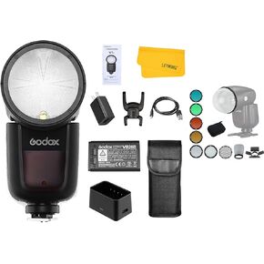 Godox V1-S Round Head Camera Flash Speedlite, 10 Level LED Modeling Lamp Compatible for Sony, LETWING TR-09 Magnetic Round Head Flash Accessory Kit Achieve Creative Combined Light Effects