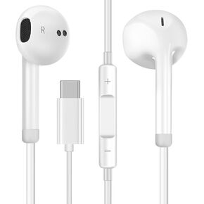 Wired Earbuds,USB-C Headphones with Mic,Gaming Wired Earbuds【 Powerful Treble & Clear Bass】,in-Ear Earphones Clear Sound Quality bass,Noise-Canceling Ear Buds Wired with Volume Control(Pure White)