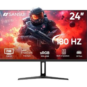 SANSUI 24 inch Gaming Monitor 180Hz 3ms Computer Monitor with Built-in Speakers FHD 1080P Adaptive Sync 110% sRGB DPx1 HDMIx2 Ports VESA Compatible, Tilt Adjustable (HDMI Cable Included)