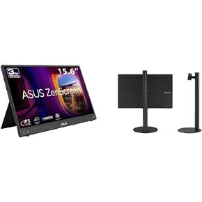 ASUS ZenScreen 16" (15.6 inch viewable) 1080P USB-C Portable Monitor (MB16AHV) & ZenScreen Stand MTS02D - Ergonomic Stand for Portable Monitors, Tilt, Pivot, Height adjustments, 1/4"