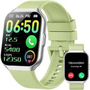 Smart Watch (Answer/Make Call), 1.96" HD Smartwatch for Men Women, Fitness Watch with Heart Rate/Sleep/SpO2 Monitor, IP68 Waterproof, 140+Sport Mode Activity Trackers for Android iOS, Green