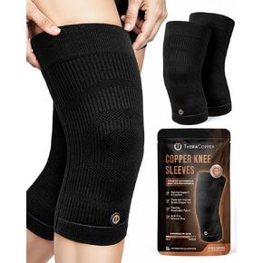 Copper Knee Brace for Men & Women (2 Pack) — Non-Slip Compression Copper Knee Sleeve for Arthritis, Knees Pain Relief, Swelling, Anti inflammatory and Recovery Support (Large)