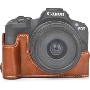 MUZIRI KINOKOO EOS R50 Camera Case, Retro Style PU Leather Half Case for Canon EOS R50, Black, Retro Style