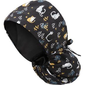 Adjustable Working Cap with Button, Satin-Lined Cotton Working Hat Sweatband with Ponytail Pocket Elastic Tie