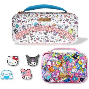 Sonix x Sanrio Nintendo Switch Thumb Grips (Hello Kitty & Friends) + Carrying Case (Hello Kitty and Friends College Letters) + GameCard Case (Hello Kitty & Friends Stickers)