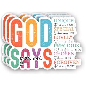 (3Pcs) God Says You are Unique Special Lovely Precious Chosen Forgiven Sticker Inspirational Christian Jesus Quotes Vinyl Decals for Tumbler Laptop Water Bottles Books Phone - Size 3x2.2 Inch