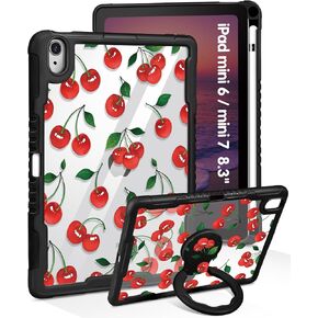 for iPad Mini 7 A17 Pro 2024/Mini 6 2021 Case 8.3 Inch - Women Cute Girls with Stand & Pencil Holder Cover Girly Flower Floral Pretty Design Protective Hard Funda for iPad Mini 7th/6th Gen