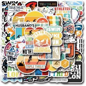 55pcs Ironman Triathlon Stickers, Cool Swim Cycle Run Sports Competition Stickers Decals for Girl Teen Adult Student Water Bottle Laptop Phone Skateboard Luggage Notebook
