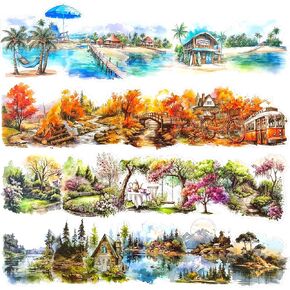 Nature Landscape Stickers Set - 120 Pcs Clear PET Travel Stickers for Scrapbooking, Journaling, Junk Journal, Collage - Waterproof Transparent Mountain Forest Beach for Scrapbook Supplies