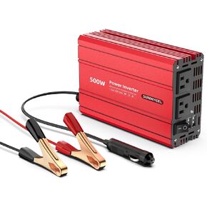 SUNWHEEL 500W Pure Sine Wave Power Inverter, DC 12V to AC 110V Car Charger Plug Inverter, Adapter Converter with Dual AC Sockets and LCD Display