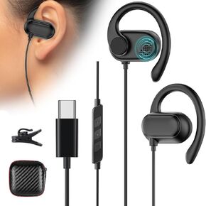 USB C Open Ear Headphones with Adjustable Ear Hooks + USB Headset with Microphone for PC
