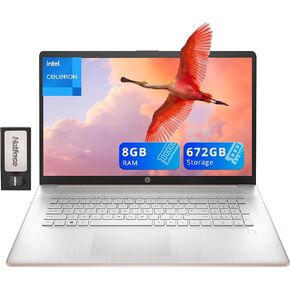 HP 17.3" HD+ BrightView Laptop, Intel Celeron N4120, 16GB RAM, 1.16TB Storage (1TB SSD + 160GB Docking Station Set), Intel UHD Graphics, Full-Size Keyboard, Webcam, Wi-Fi, Windows 11 Home, Rose Gold