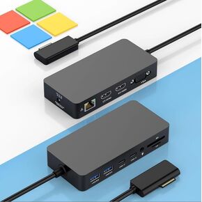 Docking Station 12 in 1, Triple Display Multiport Adapter with 2 x 4K HDMI/1080p VGA/5Gbps USB 3.0 (2x Type-A + 2x Type-C)/Ethernet/Audio/SD2.0/TF2.0/DC IN, USB C Docking Station for Microsoft Surface