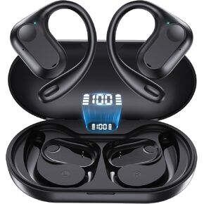 Open Ear Headphones Wireless Earbuds Air-Conduction Bluetooth Earphones LED Digital Display 24H Playtime Over Ear Buds Stereo Sound Lightweight with Earhooks for iPhone Android Cell Phones Sports Work