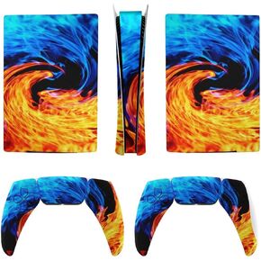 Blue and Red Flames 5 Skin Controller Accessories Cover Skins Anime Vinyl Cover Sticker Full Set for 5 Disc Edition
