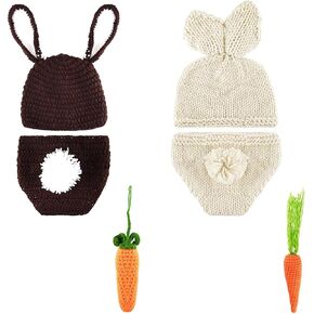 FEPITO 2pcs Easter Bunny Rabbit Costume Newborn Photography Props Crochet Knit Outfits(0-3 Month)