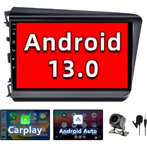 BINIZE Android 13 Car Stereo Compatible with Honda Civic 2012 2013 2014 2015, 9 Inch Car Radio Head Unit Car Stereo Touch Screen, Wireless CarPlay, Android Auto, GPS, WiFi, Backup Camera ﻿﻿