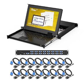 16 Port Rack Mount LCD KVM Console, Yinker VGA KVM Switch with 15.6 inch LCD Monitor, Fit 1U 19" Rack 600mm-deep Network Server Cabinet w/Keyboard Touchpad Drawer KVM Cables