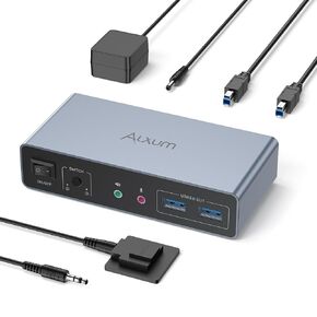 Alxum HDMI Displayport USB 3.0 KVM Switch-2 monitors to 2 computers Dual Mode Switching 4K@60Hz 3 USB A 5Gbps High-Speed Transmission,Includes 2 USB-B cables,DC 5V Power Adapter and Desktop Controller