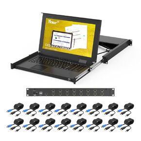 16 Port Rack Mount LCD KVM Console, Yinker HDMI KVM Switch with 15.6 inch LCD Monitor, Fit 1U 19" Rack 600mm-deep Network Server Cabinet w/Keyboard Touchpad Drawer KVM Cables