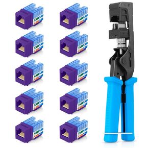 Everest Media Solutions Bundle – 2 Items: easyJACK - Speed Termination Tool + 10 Pack of RJ45 CAT5e UTP Keystone Jacks - Purple