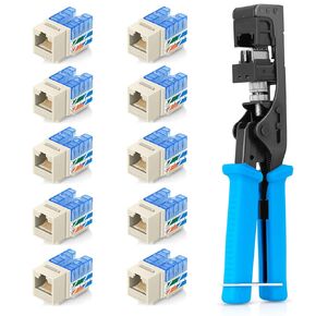 Everest Media Solutions Bundle – 2 Items: easyJACK - Speed Termination Tool + 10 Pack of RJ45 CAT5e UTP Keystone Jacks - Ivory