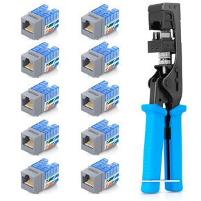 Everest Media Solutions Bundle – 2 Items: easyJACK - Speed Termination Tool + 10 Pack of RJ45 CAT5e UTP Keystone Jacks - Grey