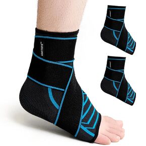 Ankle Brace Foot Support: Plantar Fasciitis and Achilles Tendonitis Relief, Heel Support for Men and Women with Strap for Foot Swelling and Compression (Single, Black Blue, Medium)