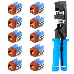 Everest Media Solutions Bundle – 2 Items: easyJACK - Speed Termination Tool + 10 Pack of RJ45 CAT5e UTP Keystone Jacks - Orange