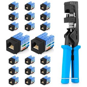 Everest Media Solutions Bundle – 2 Items: easyJACK - Speed Termination Tool + 20 Pack of RJ45 CAT5e UTP Keystone Jacks - Black