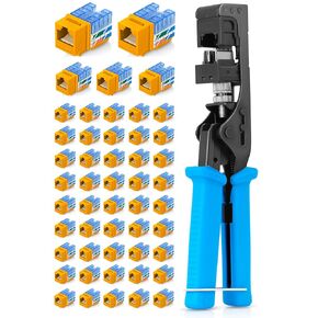 Everest Media Solutions Bundle – 2 Items: easyJACK - Speed Termination Tool + 50 Pack of RJ45 CAT5e UTP Keystone Jacks - Yellow