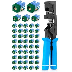 Everest Media Solutions Bundle – 2 Items: easyJACK - Speed Termination Tool + 50 Pack of RJ45 CAT5e UTP Keystone Jacks - Green