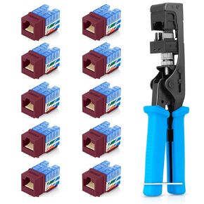 Everest Media Solutions Bundle – 2 Items: easyJACK - Speed Termination Tool + 10 Pack of RJ45 CAT5e UTP Keystone Jacks - Red