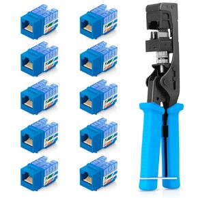 Everest Media Solutions Bundle – 2 Items: easyJACK - Speed Termination Tool + 10 Pack of RJ45 CAT5e UTP Keystone Jacks - Blue