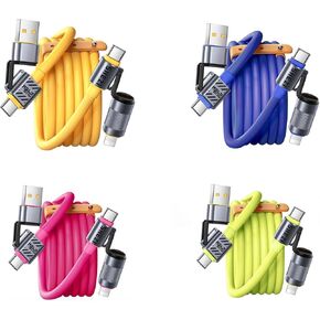 4 Pack 4-in-1 USB C Cable Lightning Cable (Yellow+Blue)