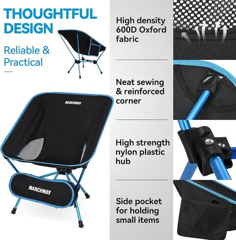 MARCHWAY Lightweight Folding Camping Chair with Spring Lock, Stable Compact Portable for Outdoor Camp, Travel, Beach, Picnic, Festival, Hiking, Backpacking (Lowback Khaki) in Kuwait